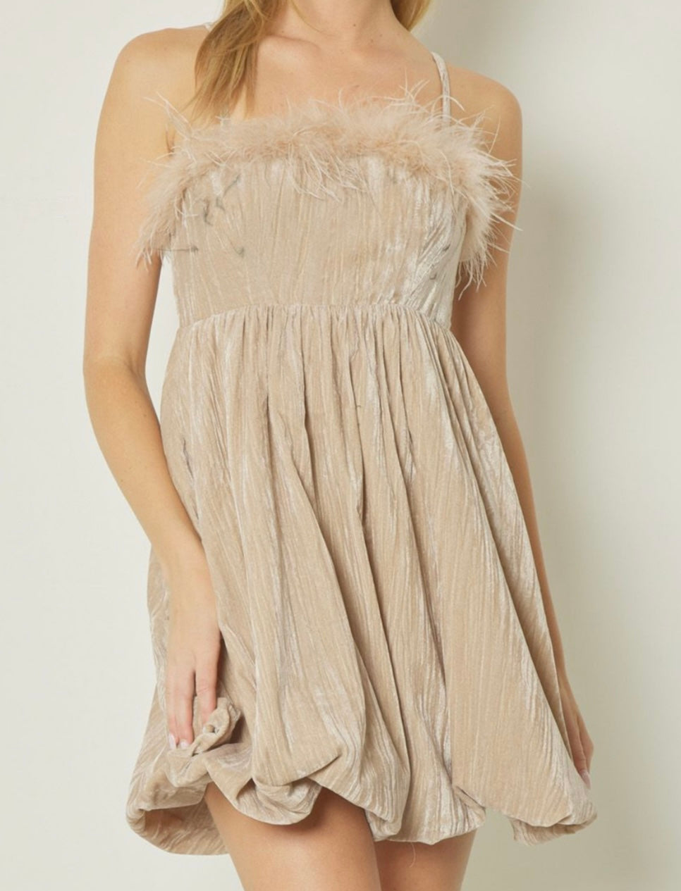 Velvet Spaghetti Strap Bubble Hem Mini Dress