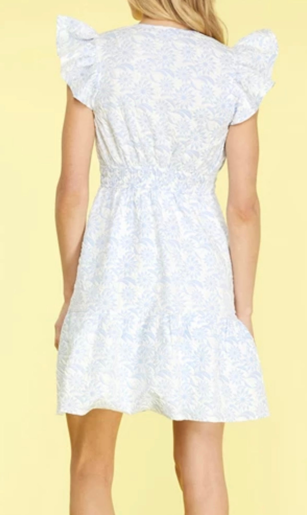 Butterfly Sleeve Woven Jacquard V-Neck Dress