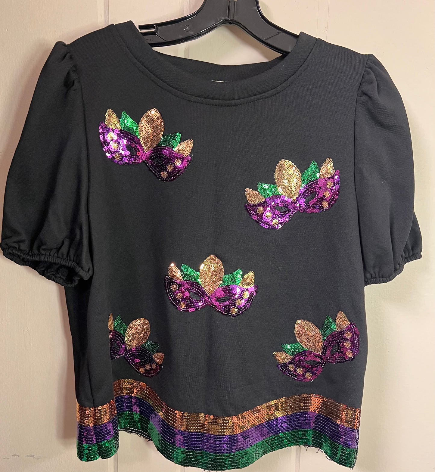 Cropped Mardi Gras Sequin Mask with Sequin Band Top