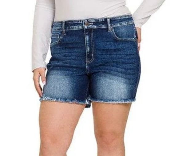 Plus-Zenana Dark Denim Shorts