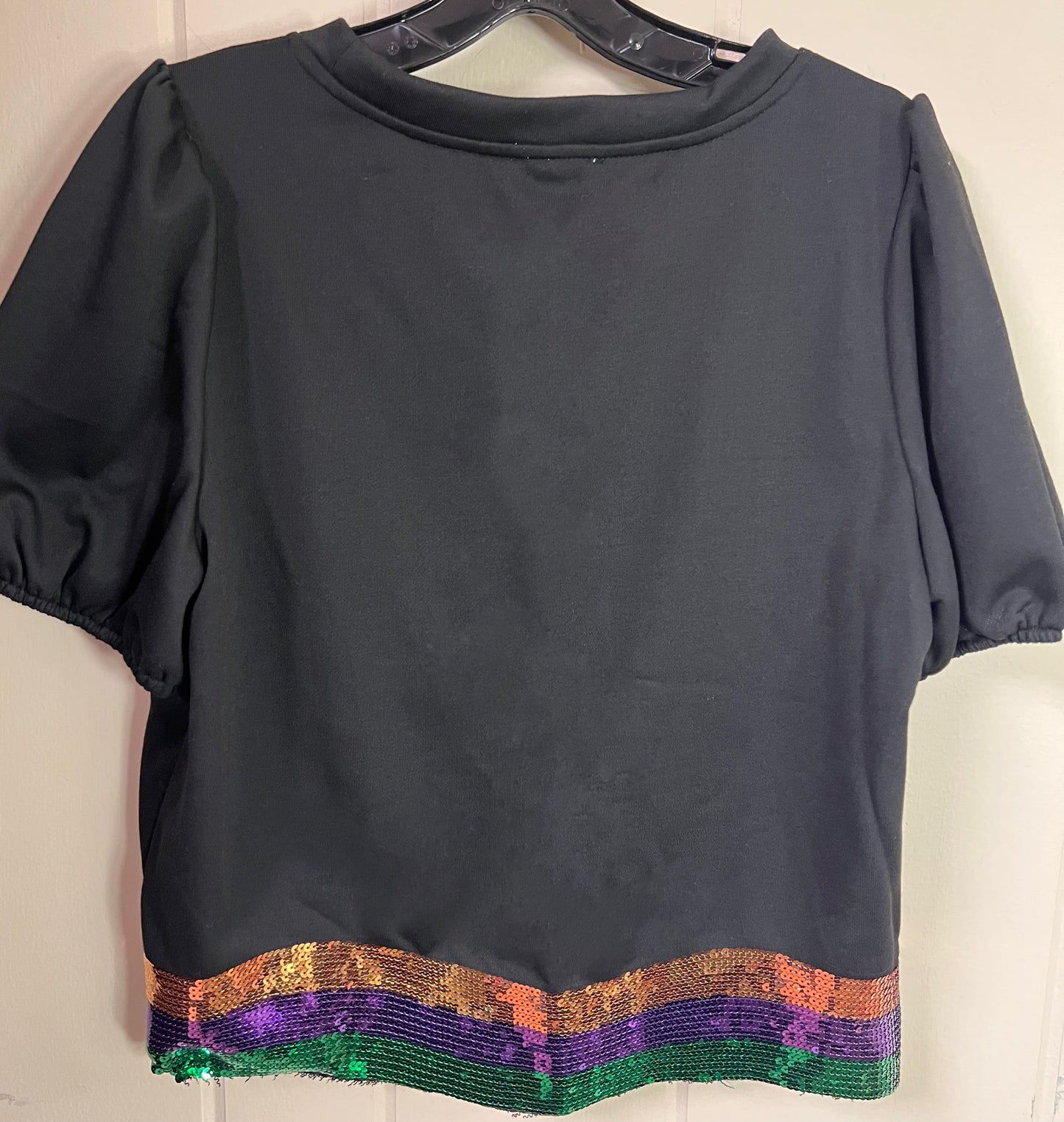 Cropped Mardi Gras Sequin Mask with Sequin Band Top