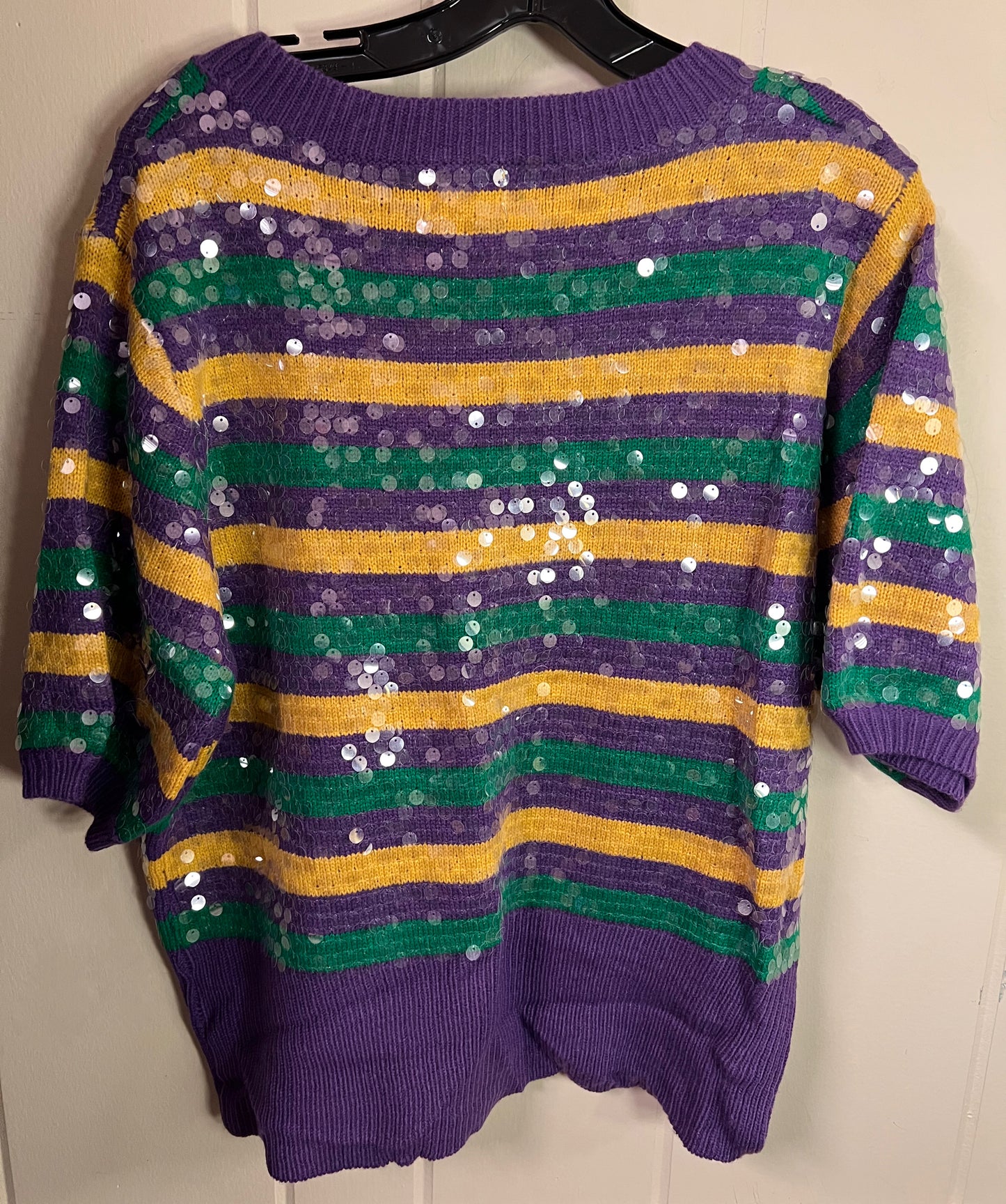 Mardi Gras Clear Sequin Short Sleeve Sweater
