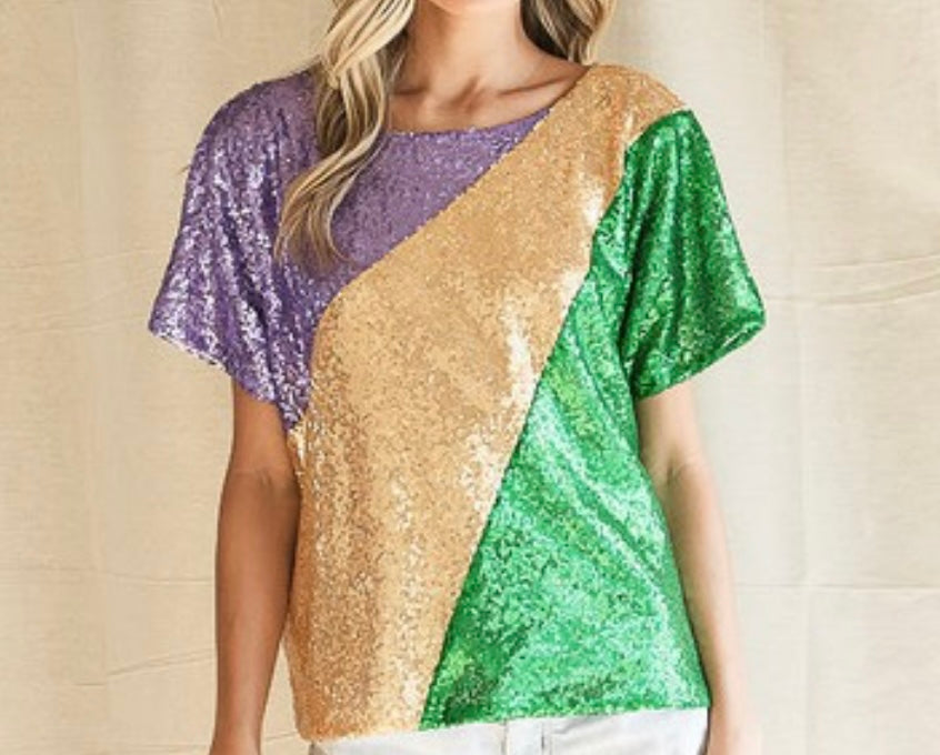 Sequin Color Block Top with interlining