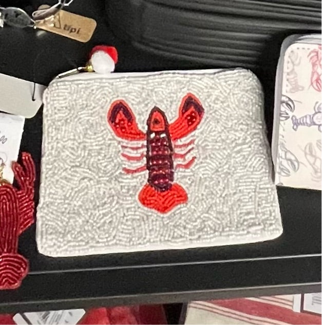Crawfish Beaded Zip Bag