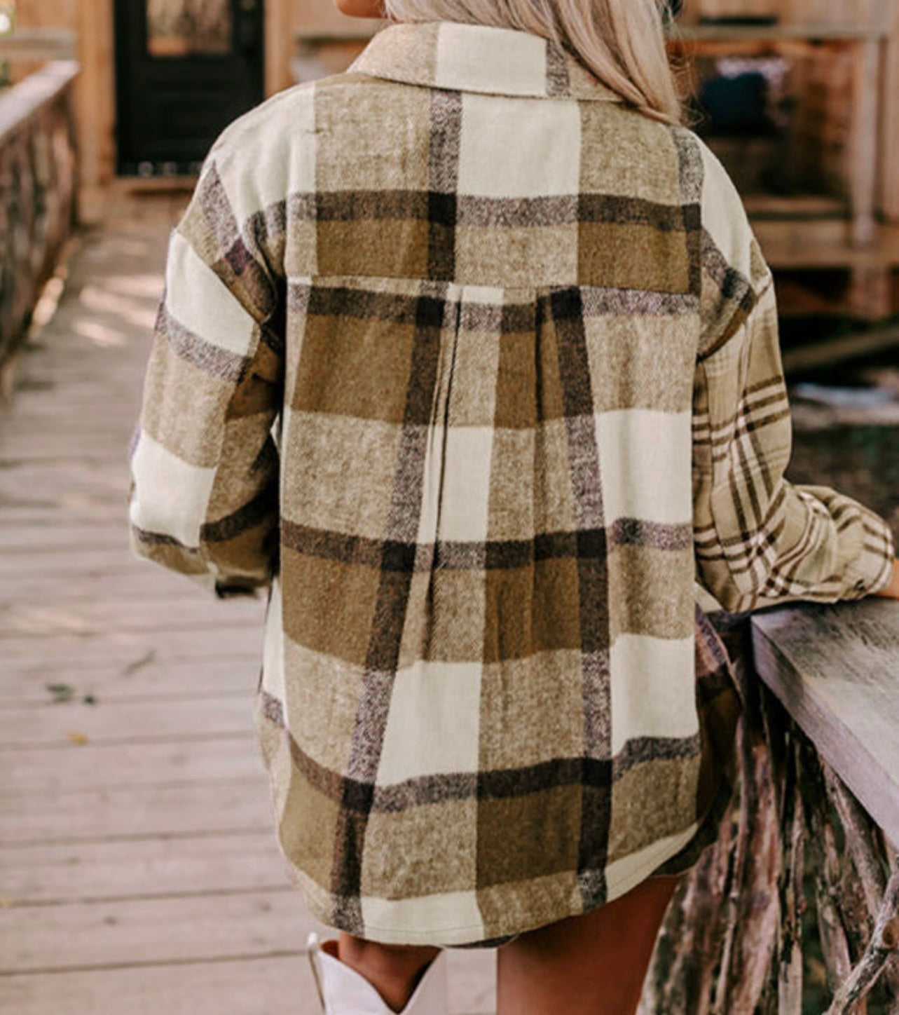 Plaid Patchwork Flap Pocket Shacket