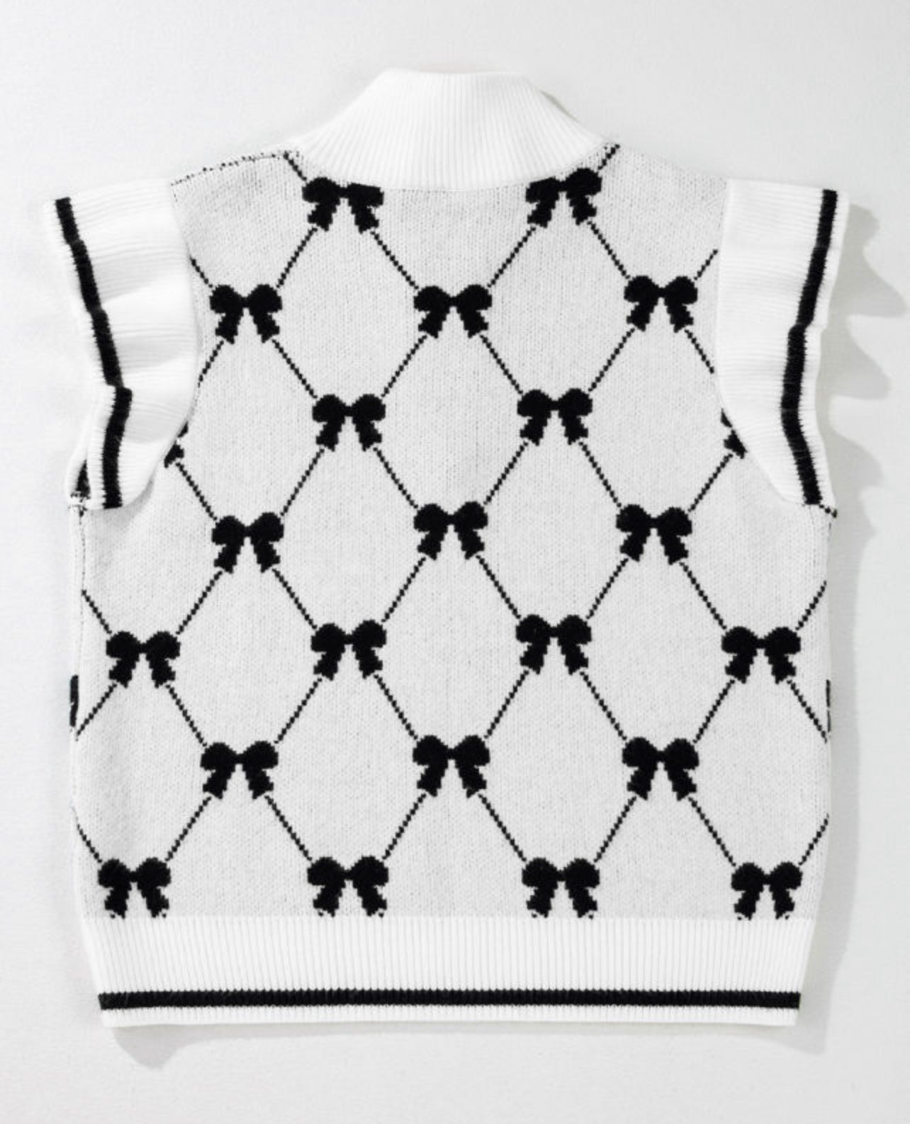 Bow Printed Zip Collar Sweater