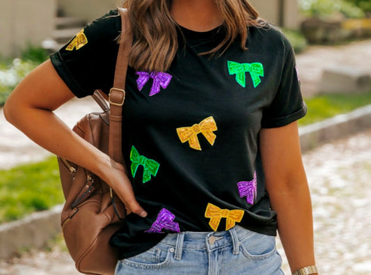 Sequin Bow Crew Neck T-Shirt