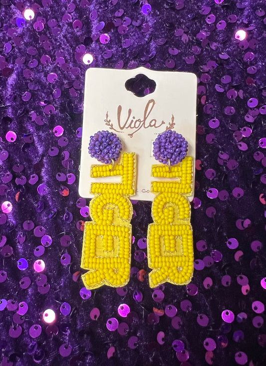 Purple/Gold Beaded Earrings