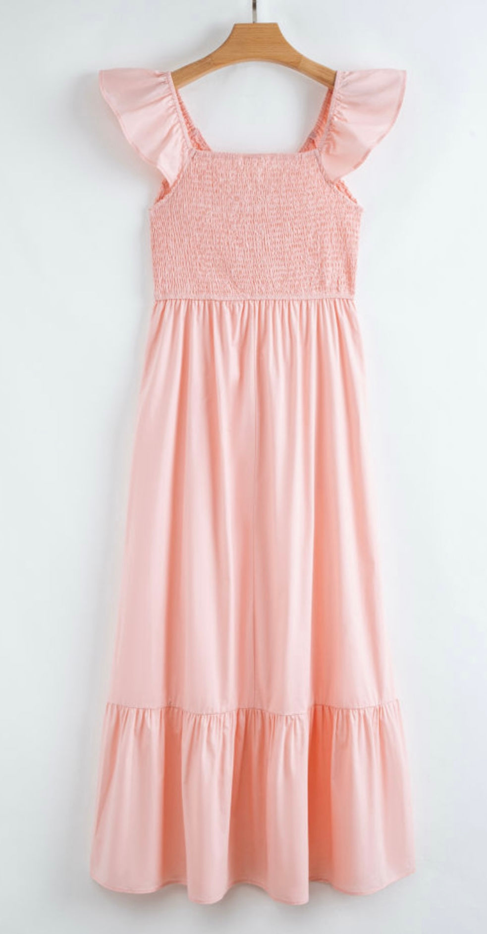 V-Neck Flutter Sleeve Smocked Ruffle Maxi