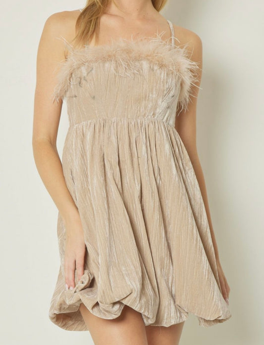 Velvet Spaghetti Strap Bubble Hem Mini Dress