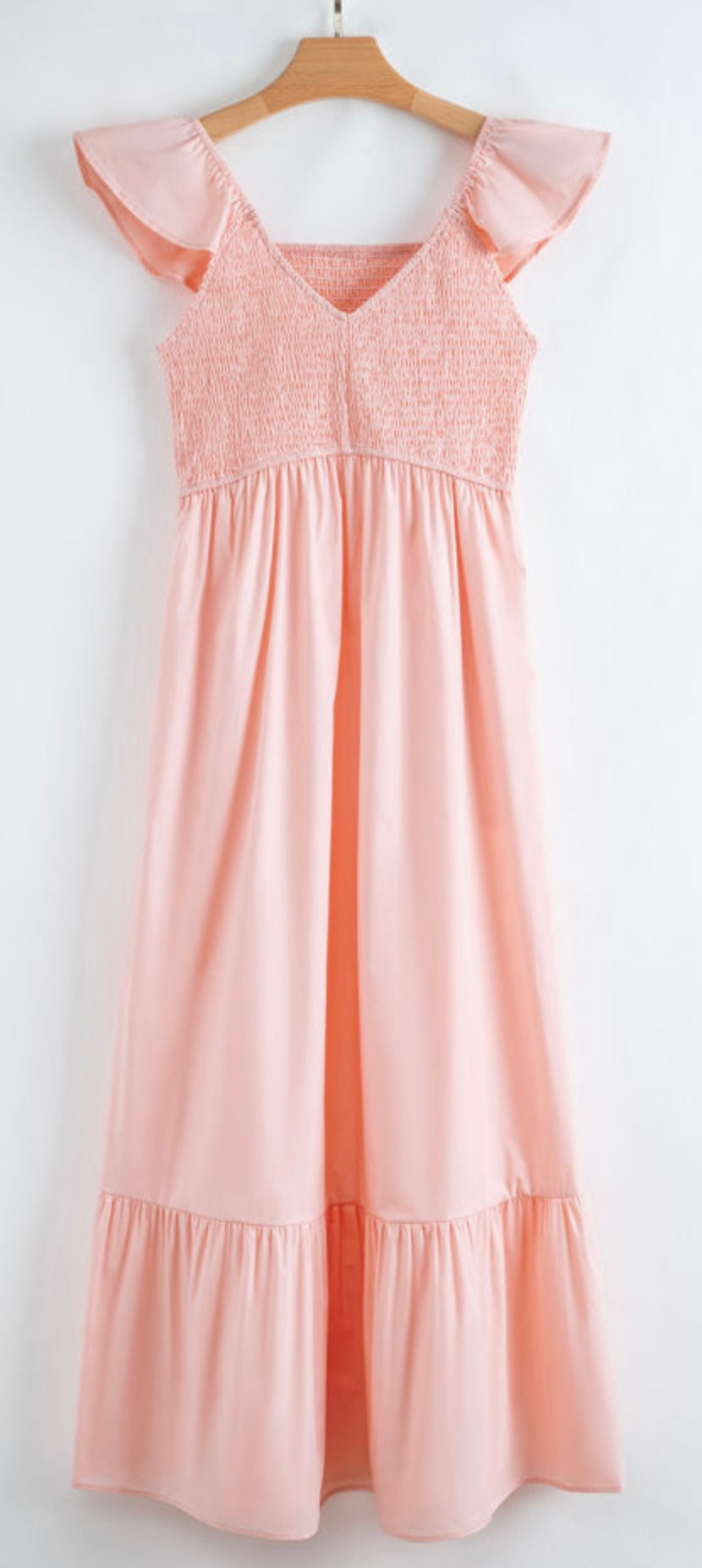 V-Neck Flutter Sleeve Smocked Ruffle Maxi