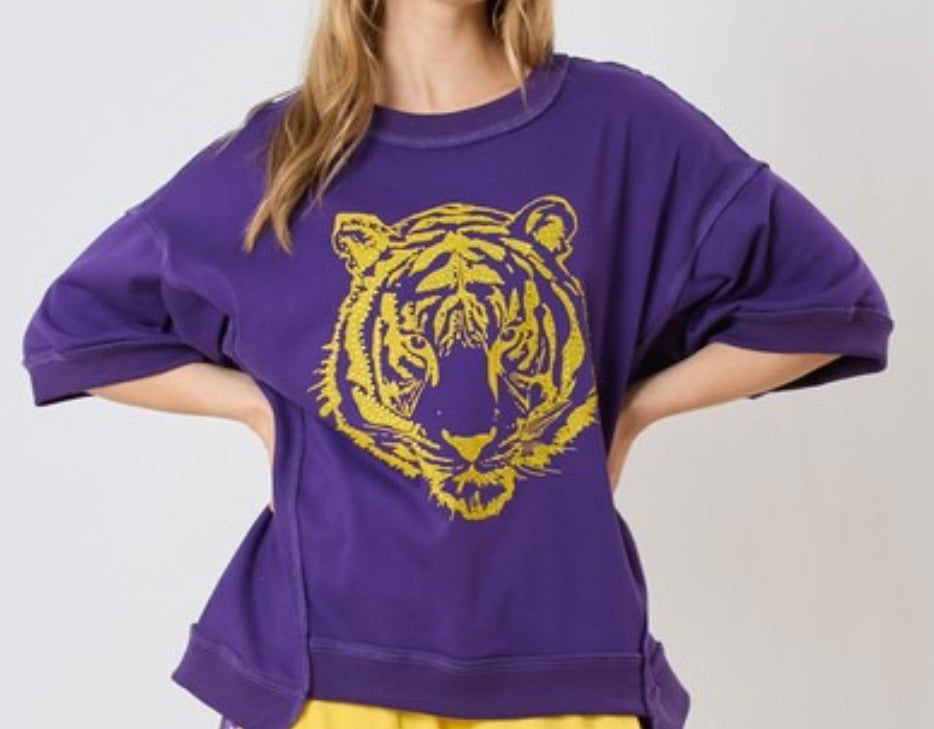 Oversized Tiger Head Sequins Top
