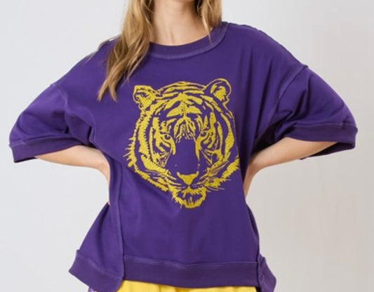 Oversized Tiger Head Sequins Top