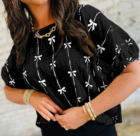 Bow Print Short Sleeve Top