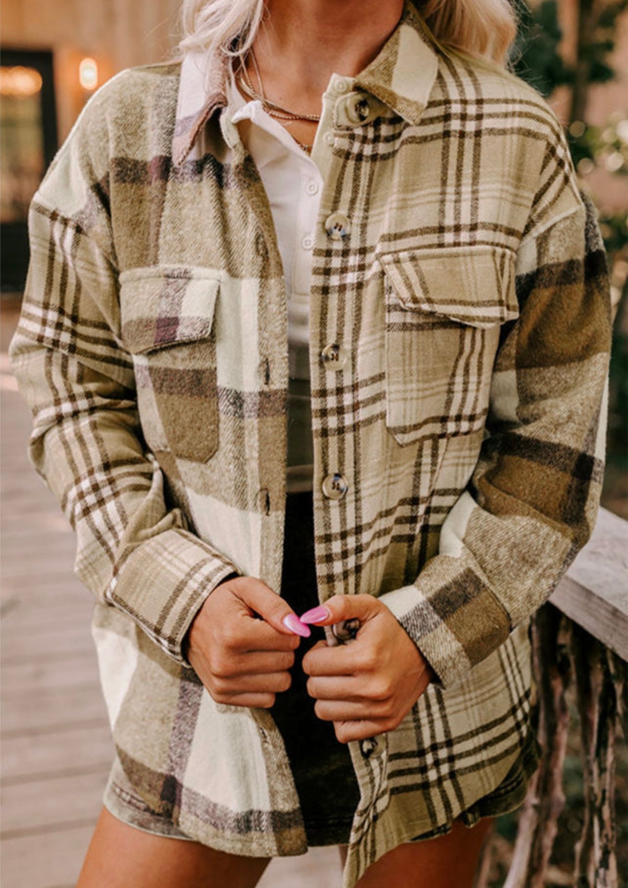 Plaid Patchwork Flap Pocket Shacket