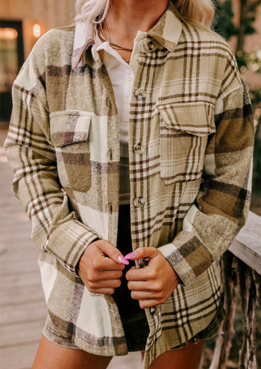 Plaid Patchwork Flap Pocket Shacket