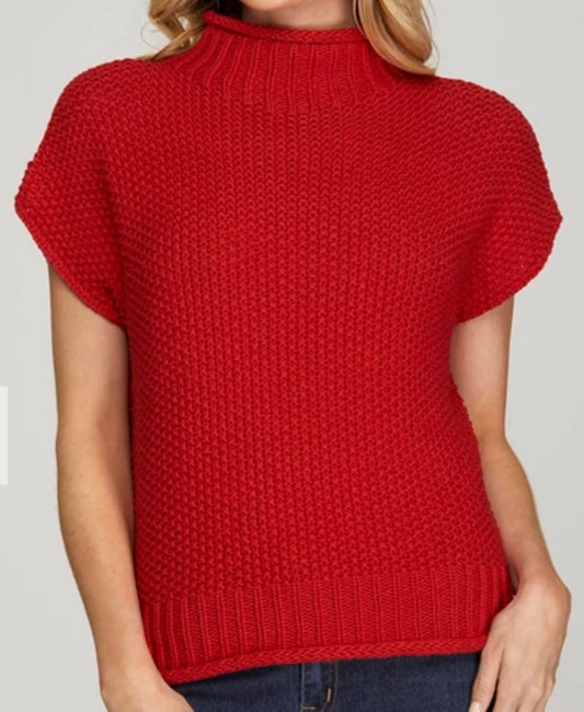 Drop Shoulder Sleeveless Mock Neck Sweater