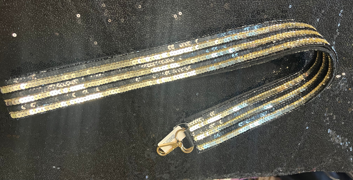 Black/Gold Sequin Bag Strap