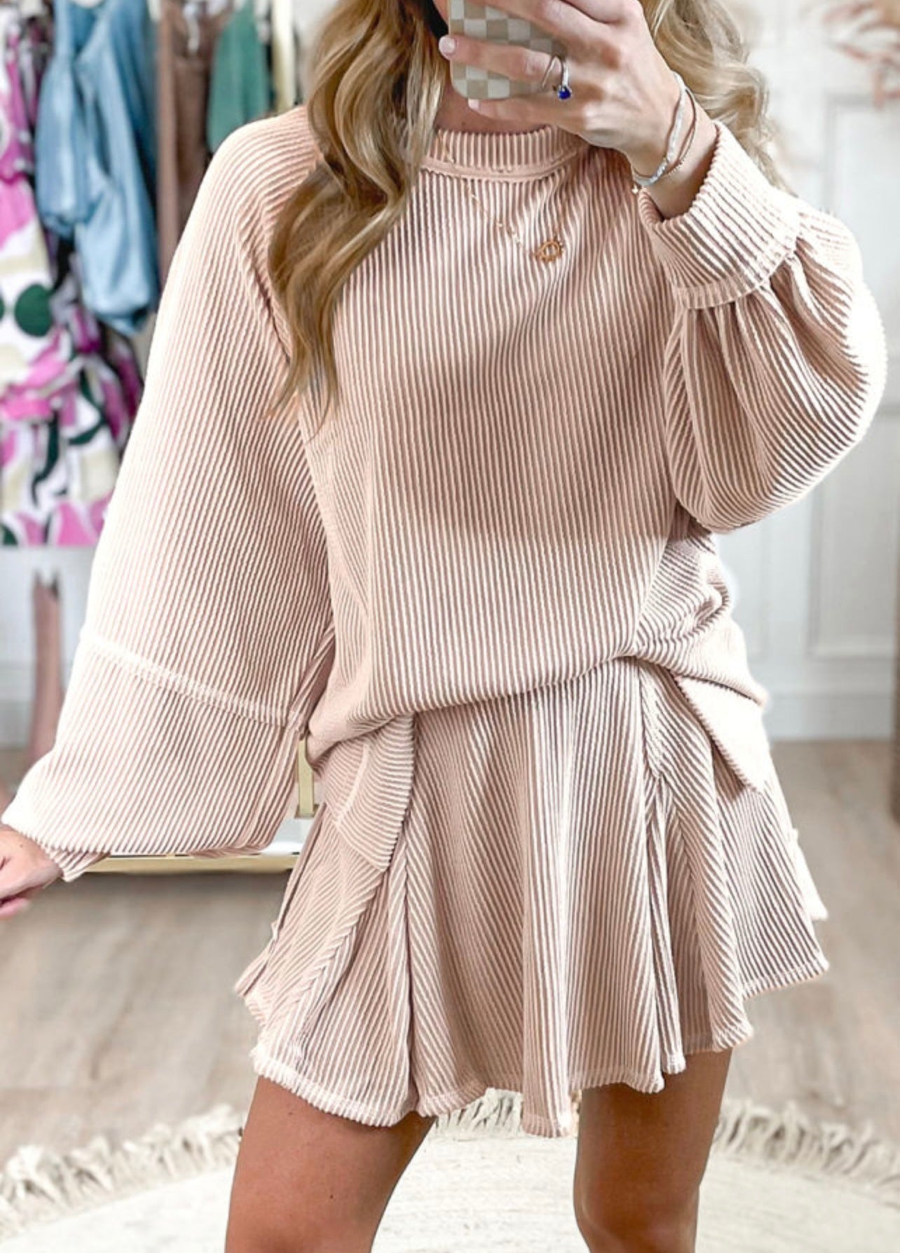 Ribbed Oversized Top/Skort Set
