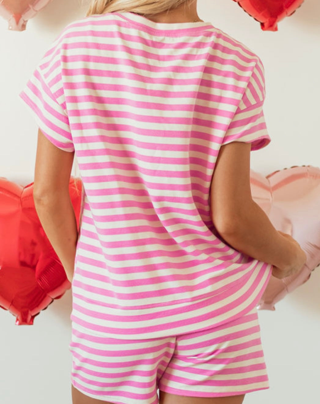 Stripe Crew Neck Short Set