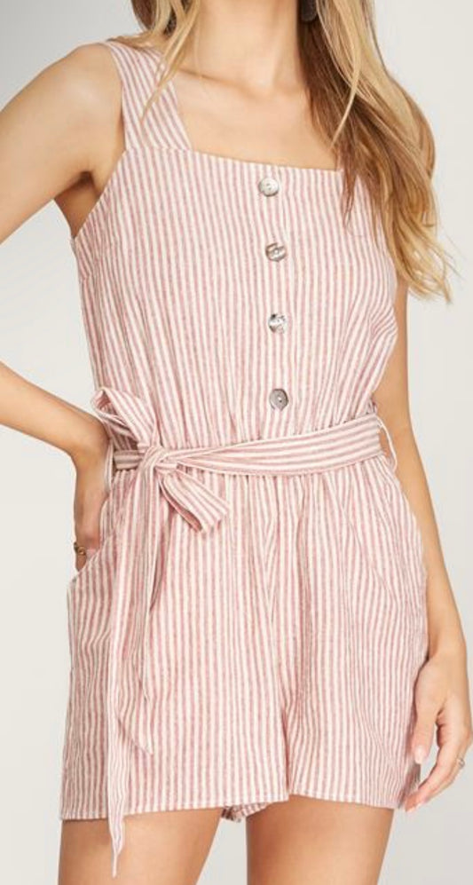 Sleeveless Striped Button Romper