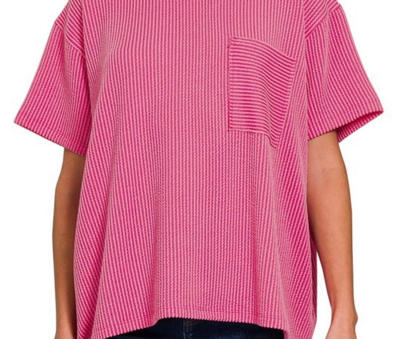 Ribbed Short Sleeve Front Pocket Top