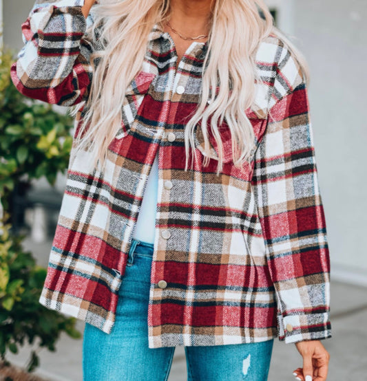 Plaid Print Pocket Shacket