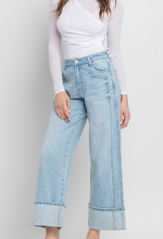 Super High Rise Cuffed Wide Jeans