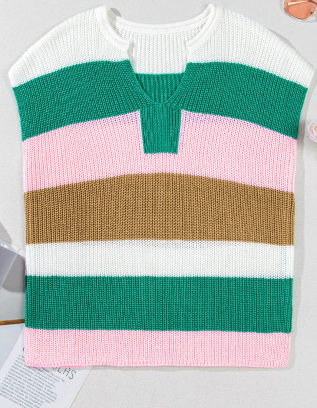 Multicolor Color Block V-Neck Sweater