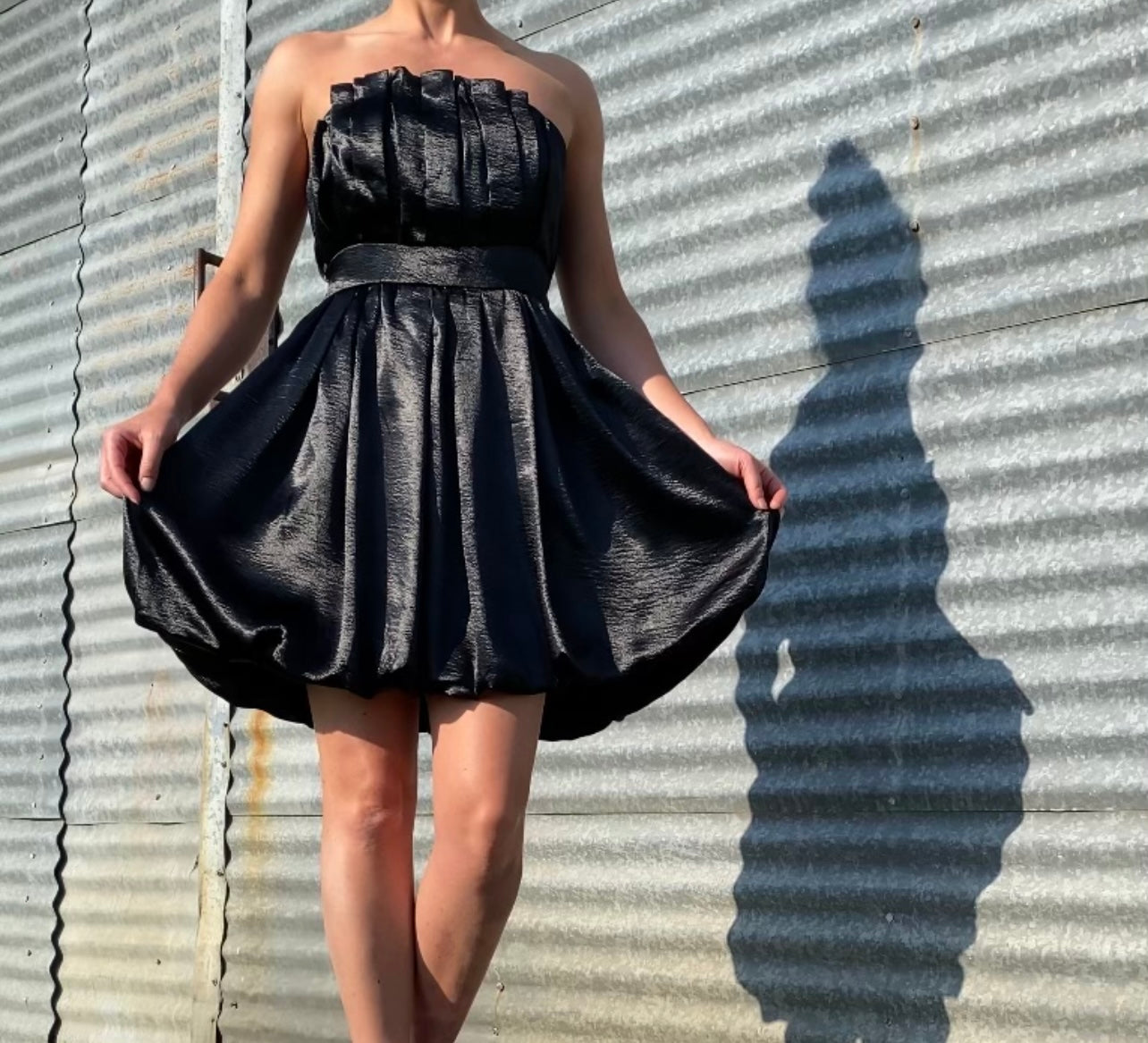 Satin Tube Dress with Bubble Skirt Hem