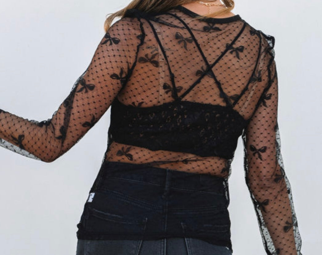 Black Lace Mesh Slim Fit Crochet Top