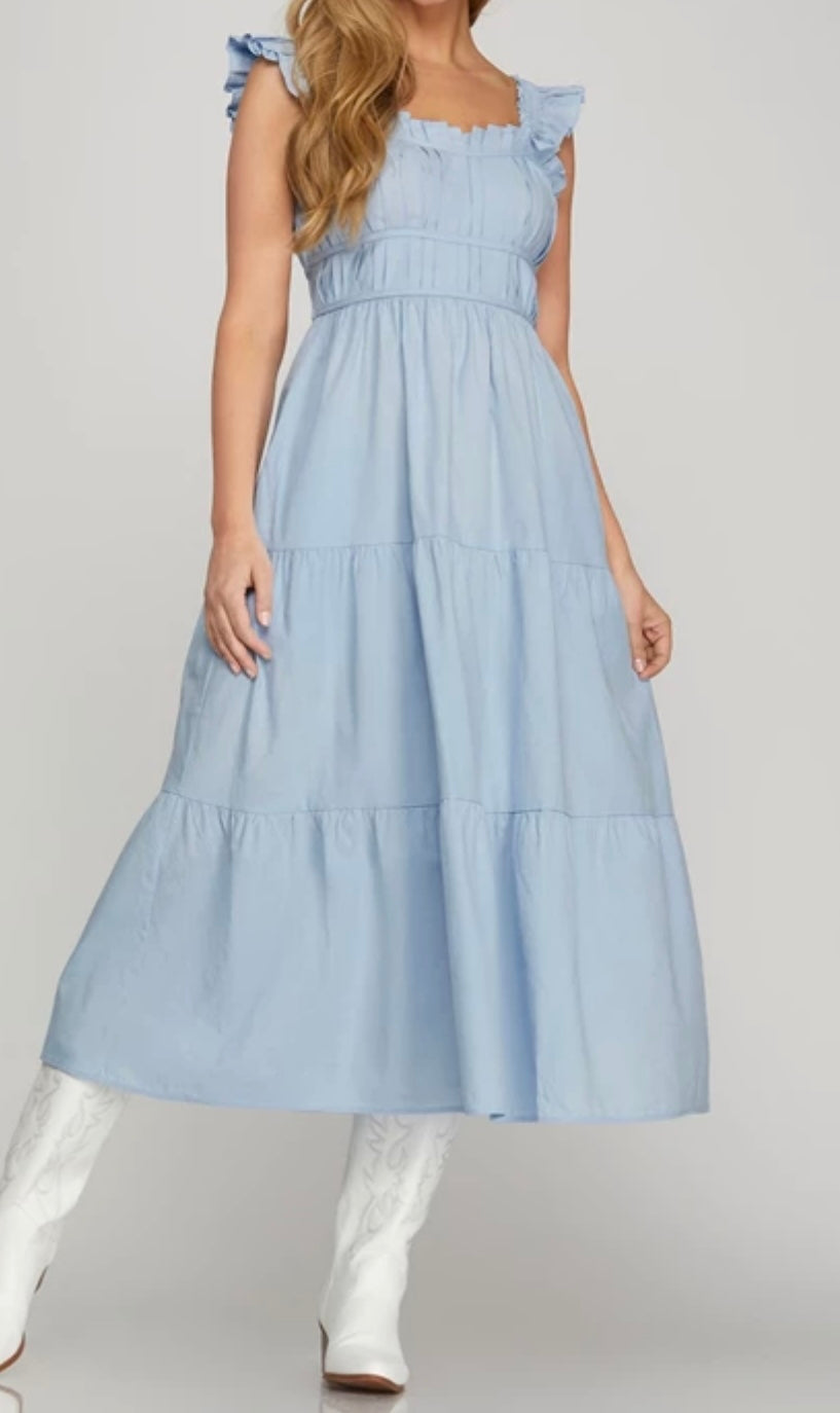 Butterfly Sleeve Midi Dress with Pockets