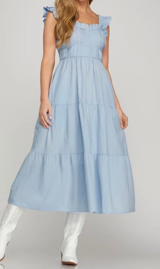 Butterfly Sleeve Midi Dress with Pockets