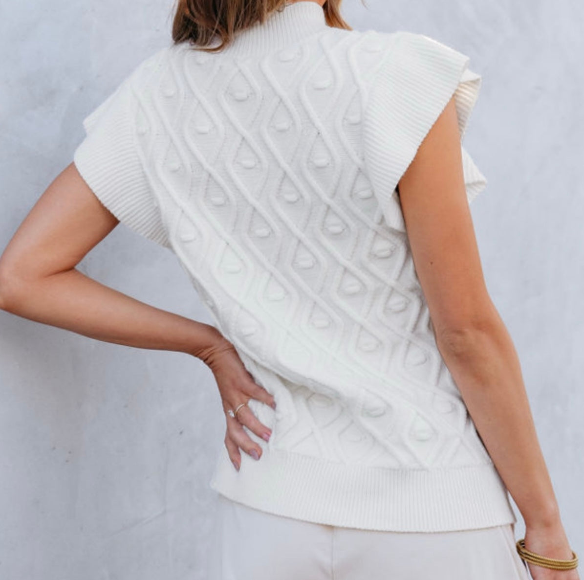 White Flutter Sleeveless Sweater