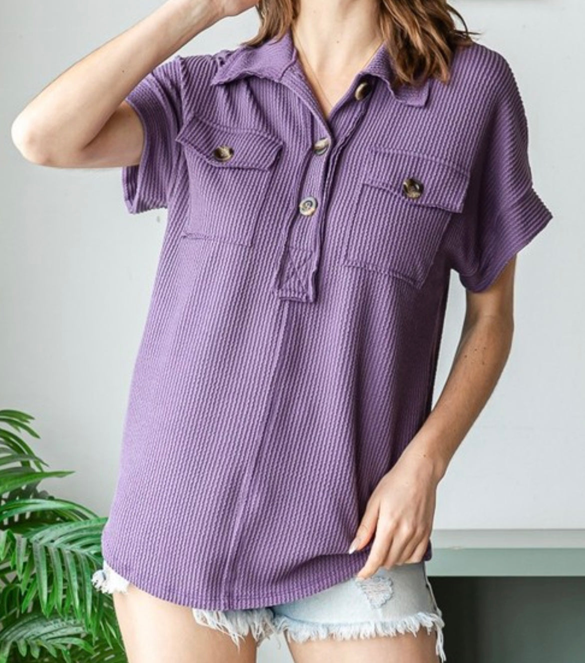 Ribbed Collar Top