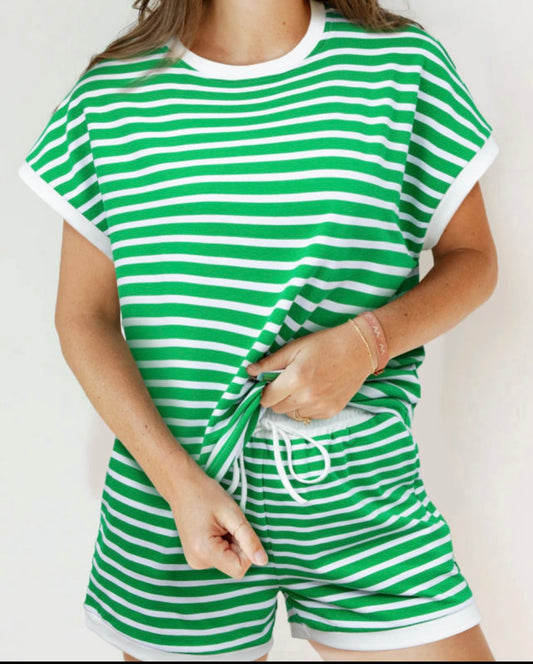 Green Striped Short Set