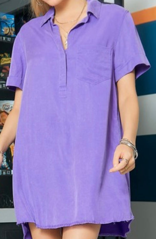 Short Sleeve Washed Denim Shirt Dress