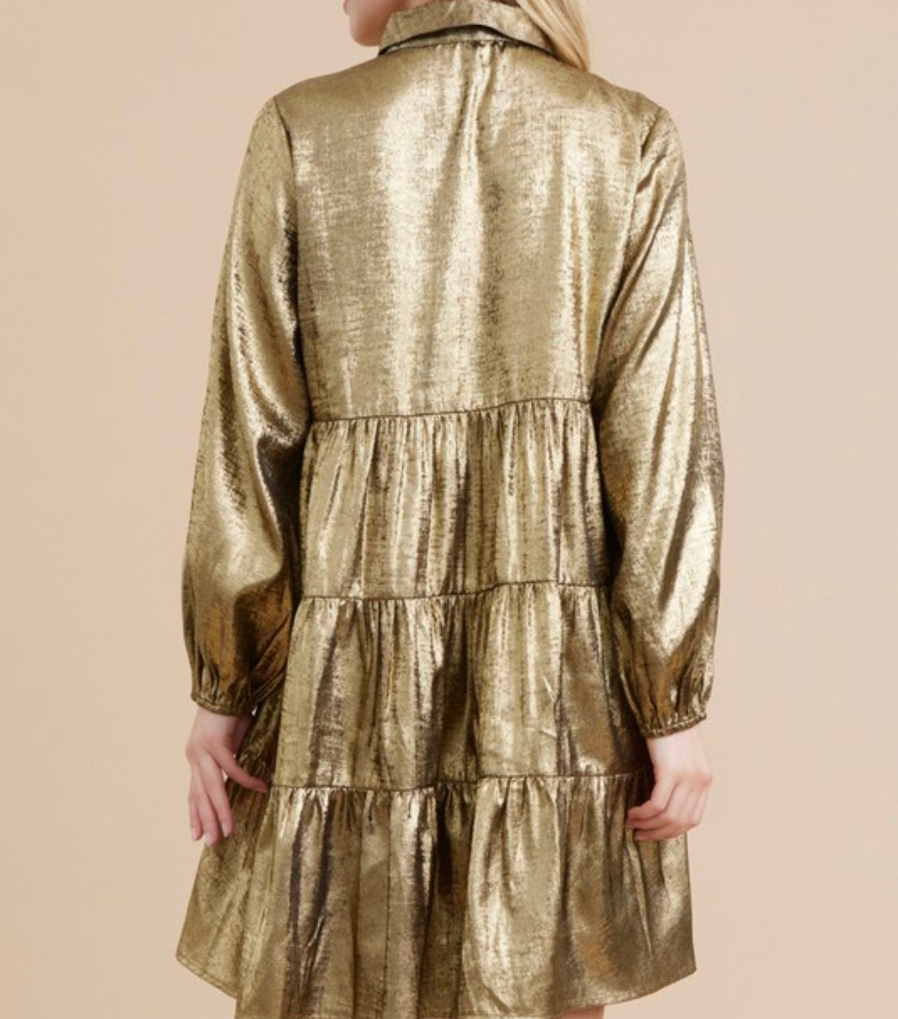 Metallic Button Up BabyDoll Dress