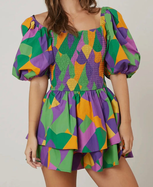 Mardi Gras Geo Print Romper