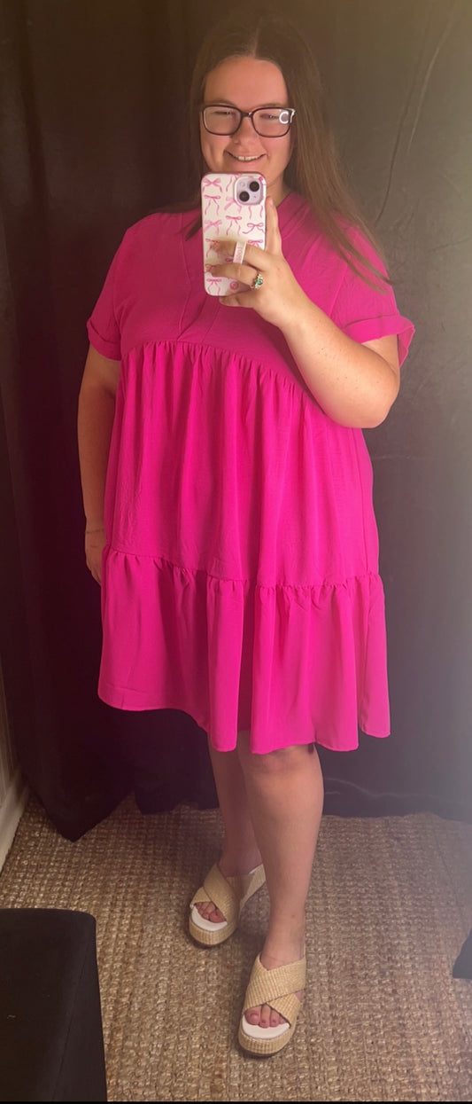 Plus- Hot Pink BabyDoll Dress