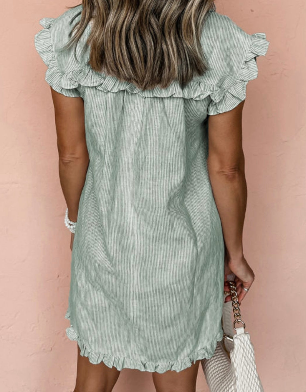 Stripe Sleeveless Front Pocket Button Up Dress