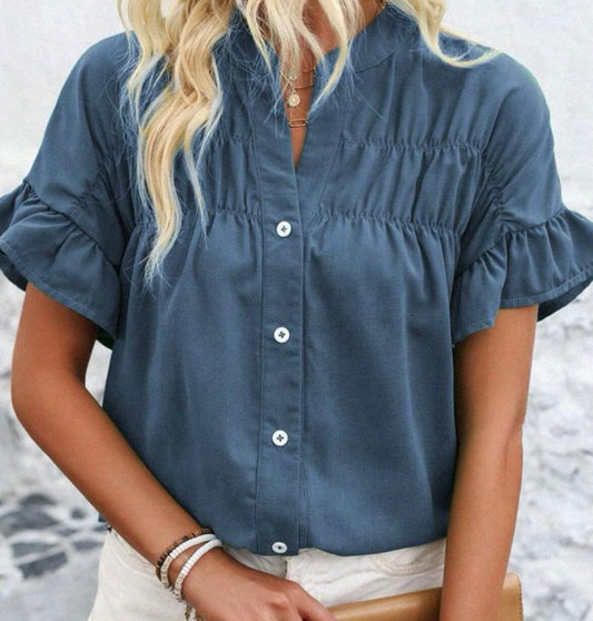 Solid Runched Sleeve Top