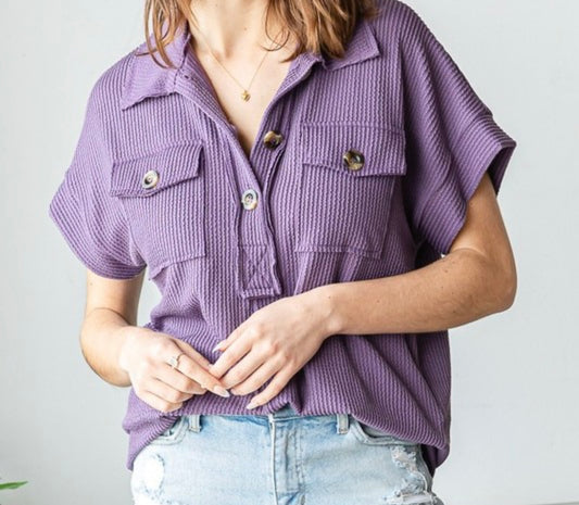 Ribbed Collar Top