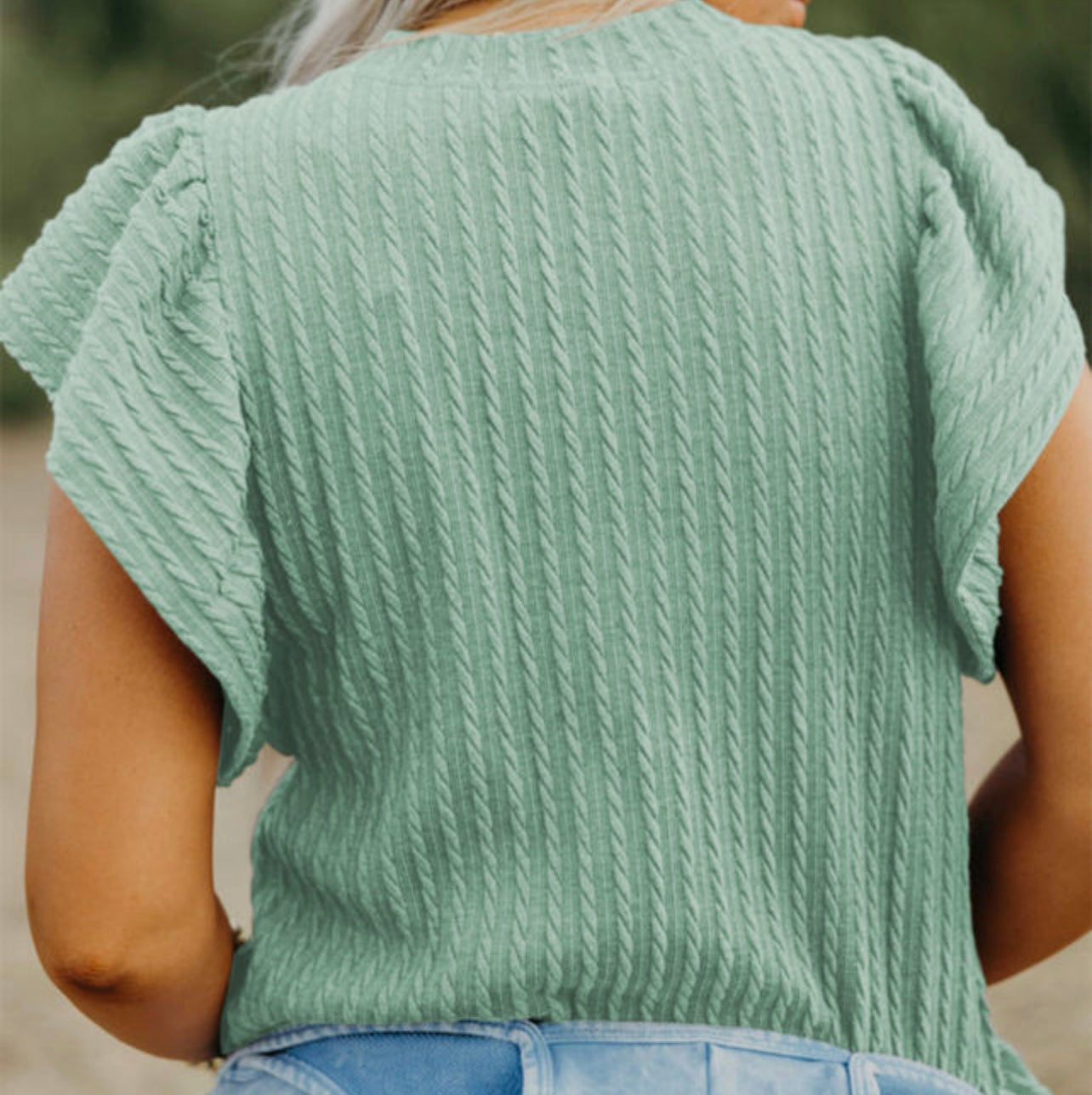 Textured Ruffle Sleeve Top