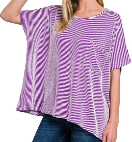 Corded Ribbed Oversized Short Sleeve Top