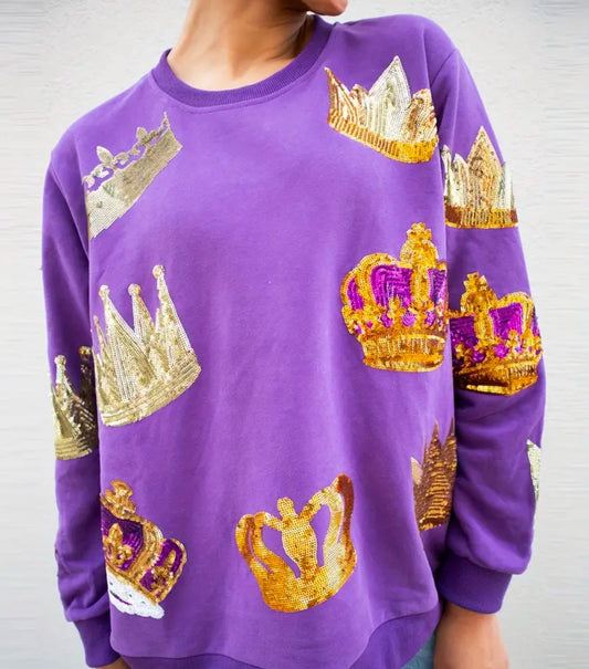 Crown Sequin Mardi Gras Sweater