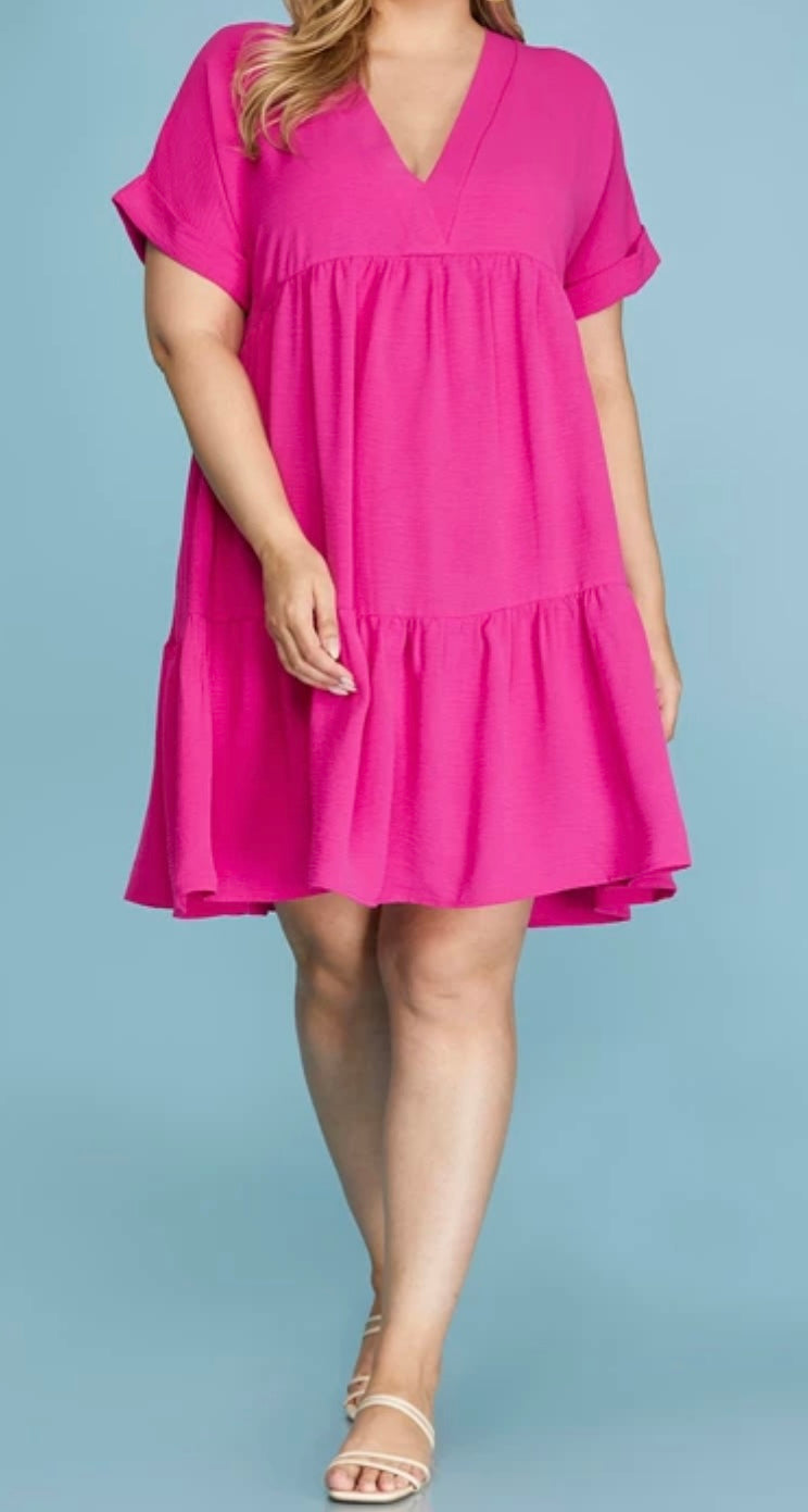 Plus- Hot Pink BabyDoll Dress
