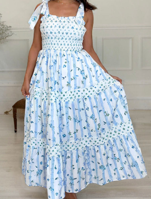 Floral Smocked A-Lined Maxi Dress