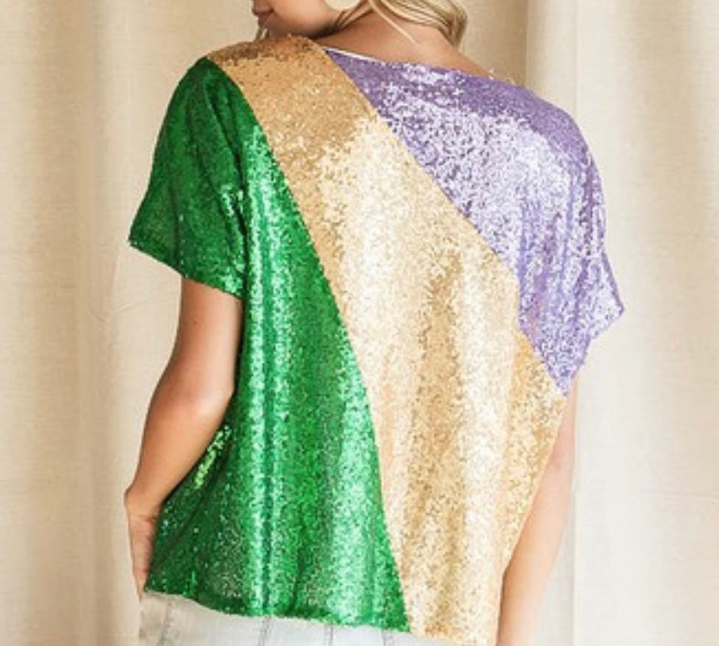 Sequin Color Block Top with interlining