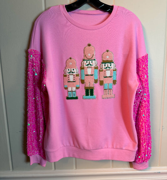 Sequin Sleeve Chenille Nutcracker Sweatshirt